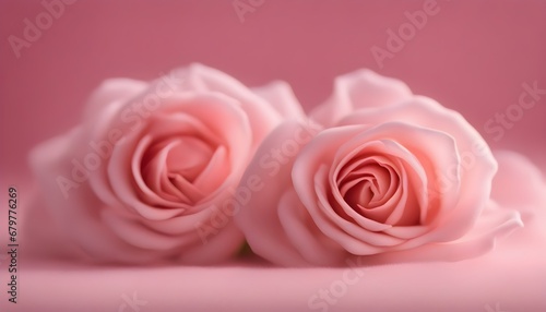 Two beautiful roses on a pink background, sweet rose petals close-up