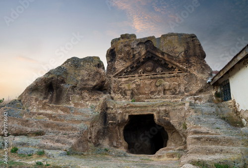 Phrygian valley. Lion's Sanctuary or Solon's Tomb. Travel destinations in Turkey. Kumbet village, Seyitgazi district, Eskisehir province  photo