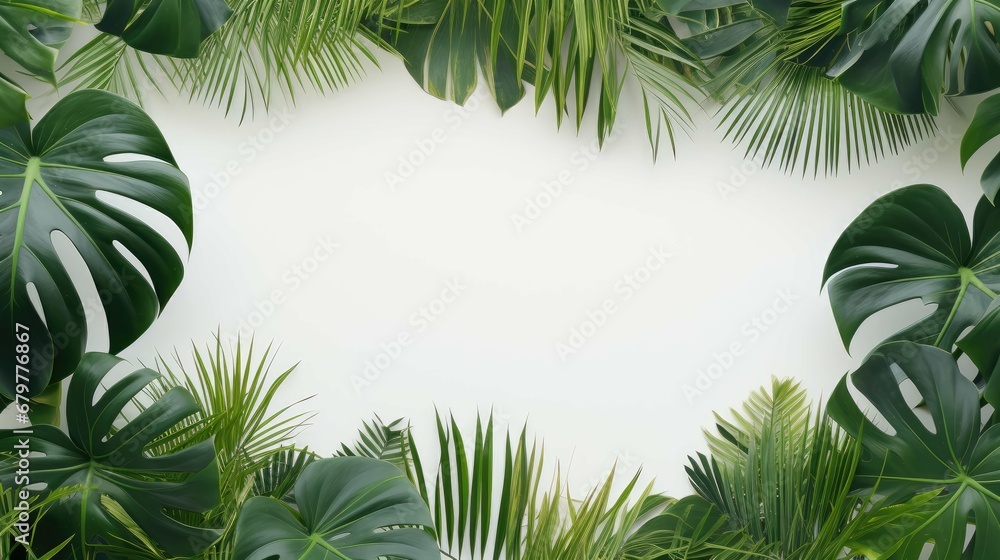 Palm leaves on summer background - obrazy, fototapety, plakaty 