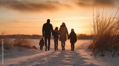 Happy family Father, mother and children are having fun and playing on snowy winter walk in nature. comeliness © Summit Art Creations