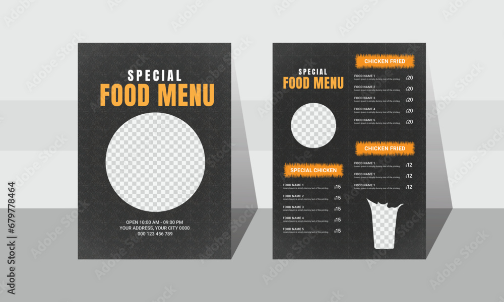 A4-sized vector brochure design template for fast food menus. layout design, banner, and flyer. A4-sized vector brochure design template for fast food menus. layout design, banner, and flyer.