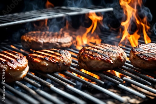 pork meat barbecue burgers for hamburger prepared grilled on bbq fire flame grill