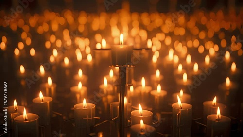 Concept photo of the cross surrounded by flickering candles, symbolizing the light of hope and guidance along the pilgrims journey. photo