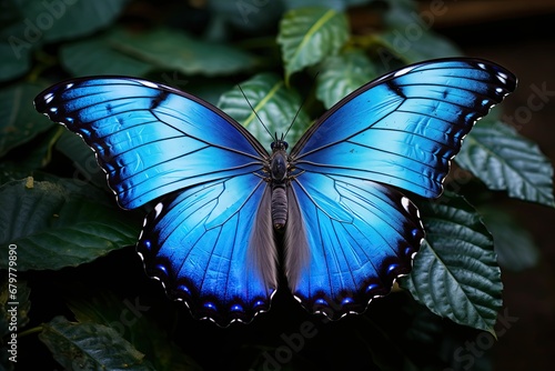 The Morpho menelaus butterfly on a tree leaf photo