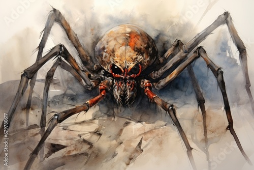watercolor Spider insect spider watercolor illustration © PinkiePie