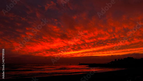 Red Sunset Over Ocean - 2932 © Wally Hampton