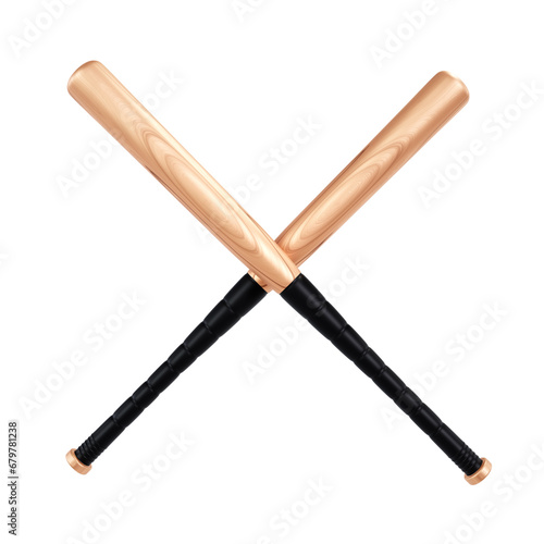 Photography Wooden baseball bats crossed isolated on white background