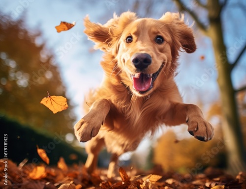 A Playful Pup Chasing Autumn Leaves, Capturing a Colorful Butterfly