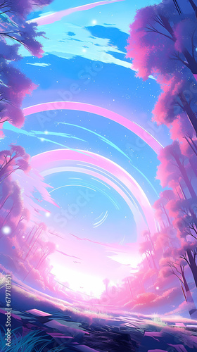 Obraz na płótnie Hand drawn anime beautiful fantasy landscape illustration background
w salonie