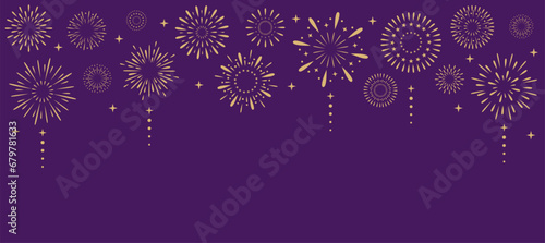 Exploding festival fireworks card. Flat style. Design concept for holiday banner, poster, flyer, greeting card, decorative elements. Happy New Year and Christmas theme