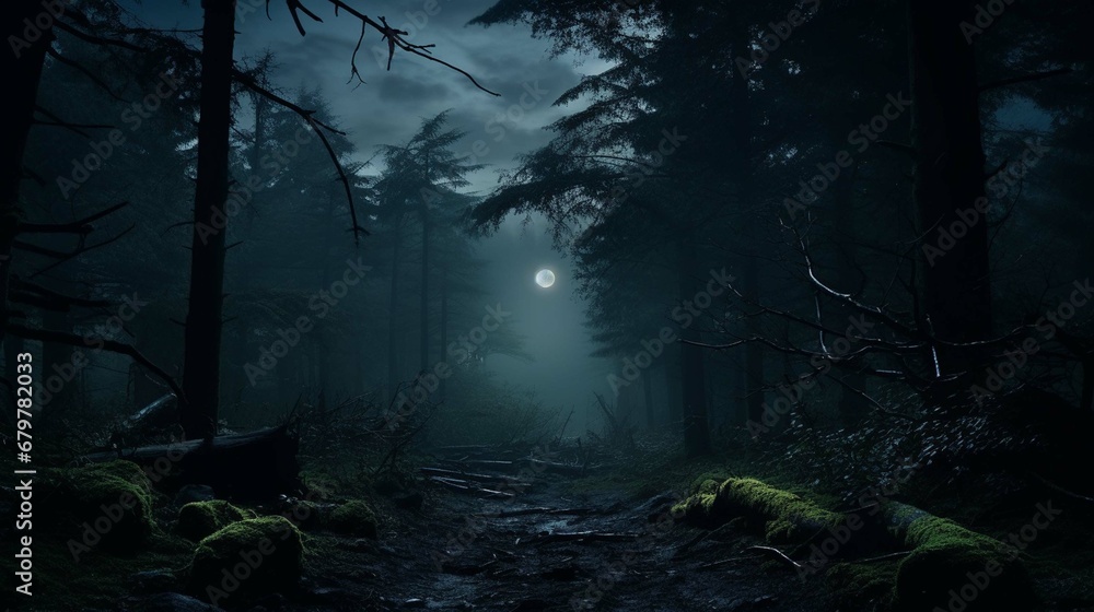 Dark night forest full moon. create using a generative ai tool 