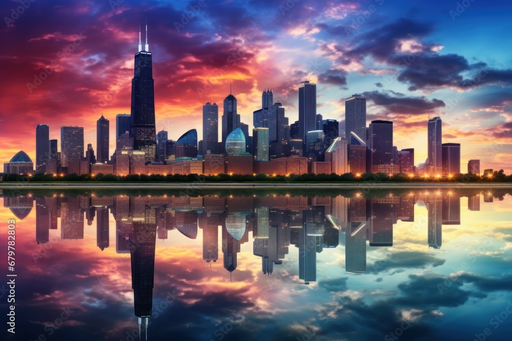 Obraz premium Chicago Cityscape Transformed by the Radiance of Cloud Reflections