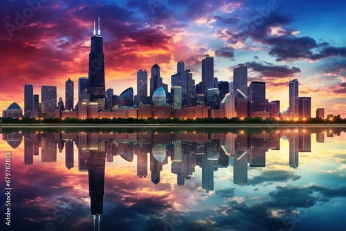 Chicago Cityscape Transformed by the Radiance of Cloud Reflections photo