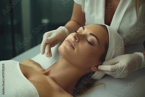patient getting bottom line injections in medical salon photo
