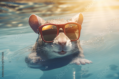 beaver with retro sunglasses photo