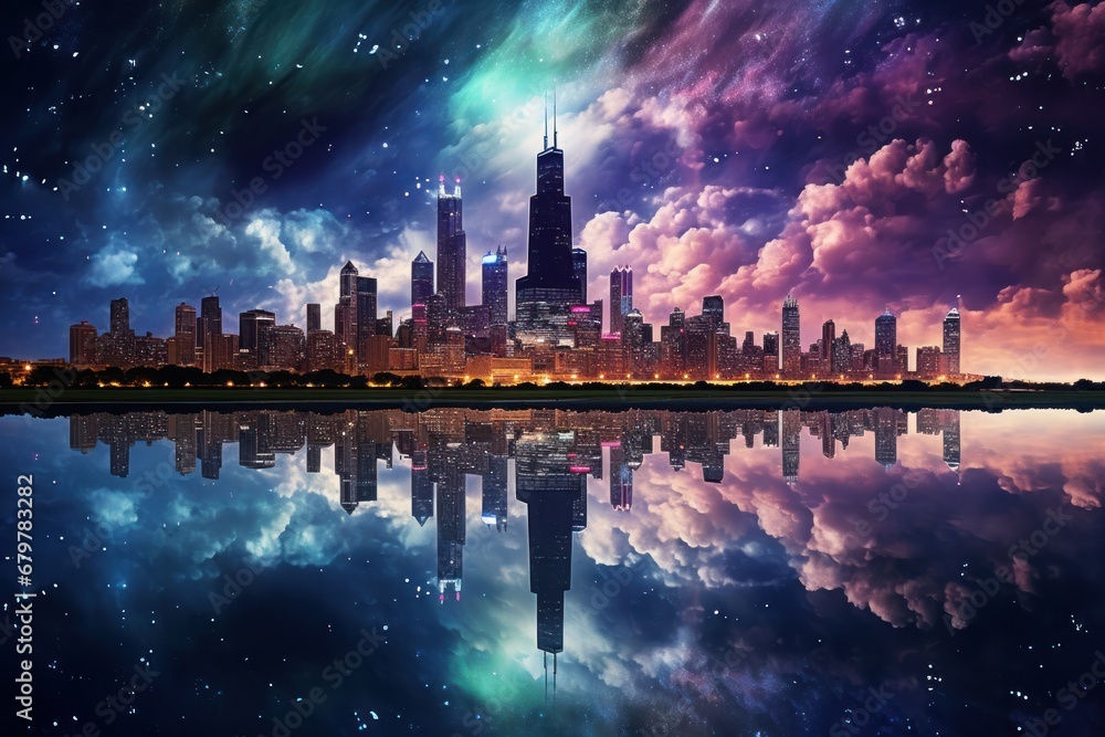 A Kaleidoscope of Colors Adorns the Nighttime Skyline