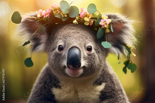 koala with beautiful flower crown