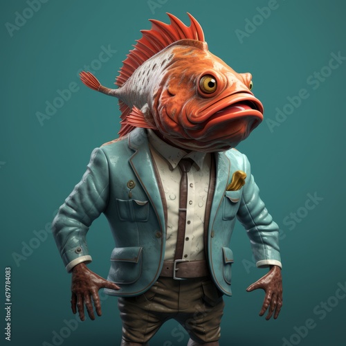 Man Fish Anthropomorphic Person in clothes: suite and cap. This exciting and creative creature is powerful, unique, and extremely effective at turning heads.