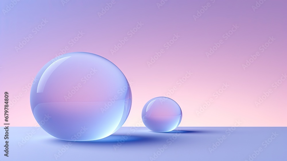 a couple of glass balls sitting next to each other on a blue and pink surface with a pink sky in the background. a couple of glass balls sitting next to each other on a blue and pink surface with a pink sky in the background.
