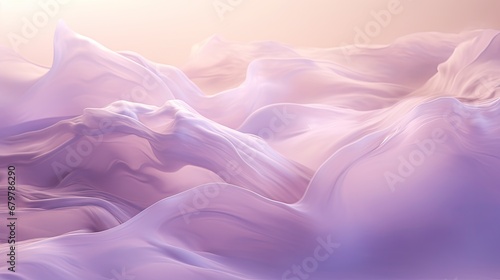  a digital painting of a mountain range in pastel shades of purple and pink with a yellow sky in the background.