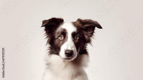 Funny portrait cute puppy dog border collie on white background, close up. Lovely dog  © Karol