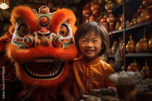 Excitement and joy of children celebrating the Year of the Dragon