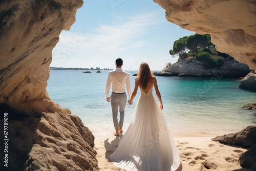 Wedding man and woman at island.
