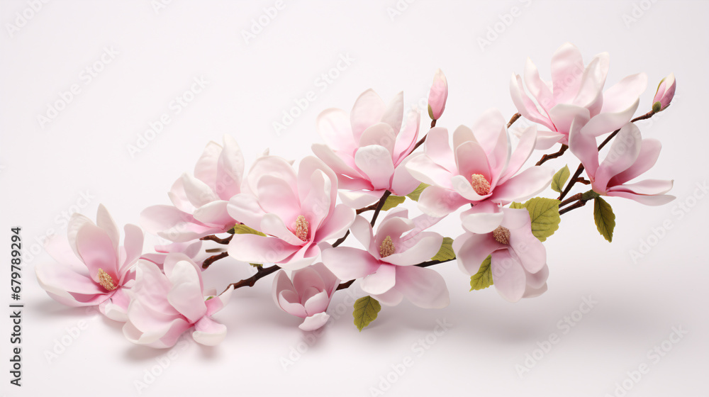 A magnificent magnolia-bloom bunch isolated against a white backdrop. A magnificent magnolia-bloom bunch isolated against a white backdrop.