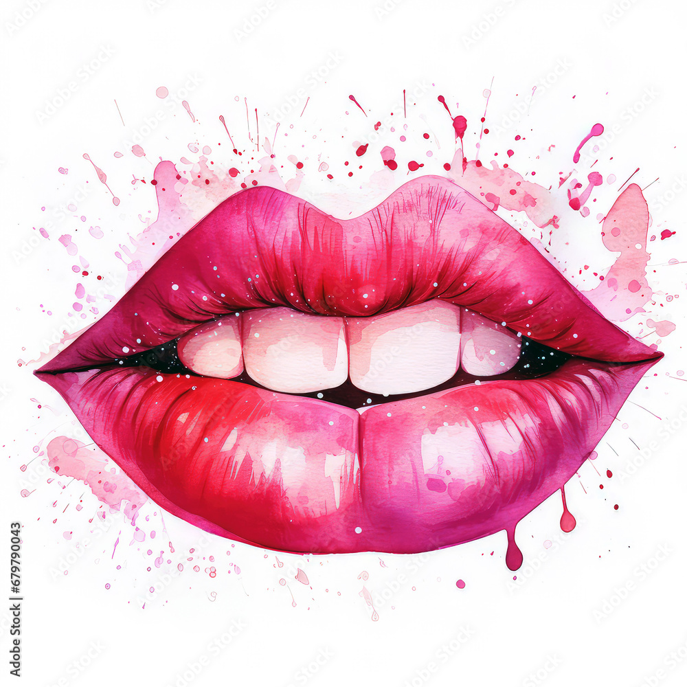 Pink Lips watercolor illustration with a splash of colors Pink Lips watercolor illustration with a splash of colors
