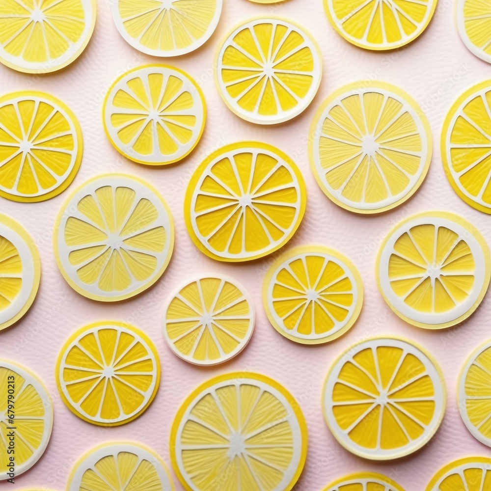Lively Citrus Splash: Pink and Yellow Lemon Slices on Textured Background