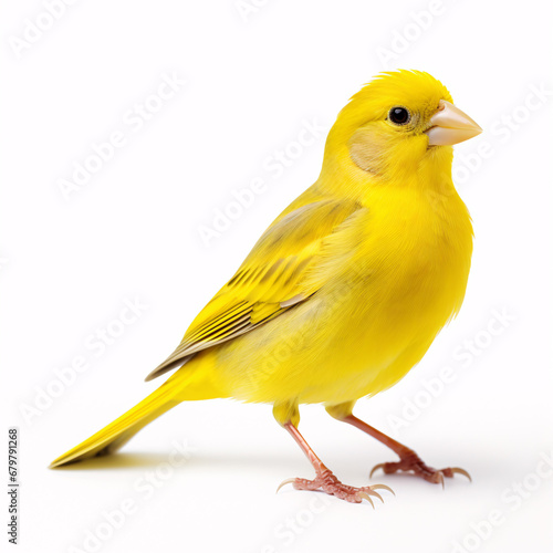 A lone canary, captured in studio lighting, against a blank, ivory canvas.