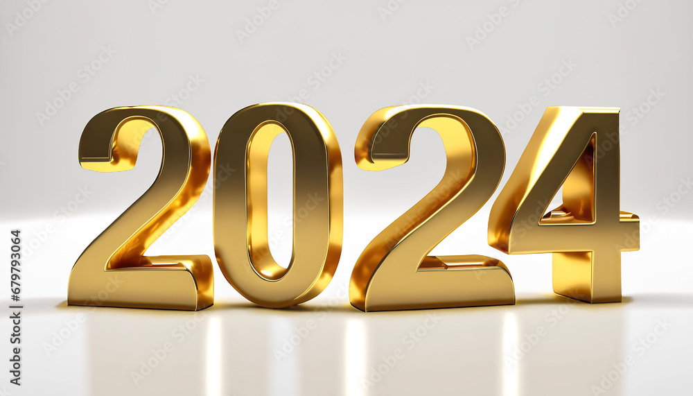 New Year's white background with a golden three-dimensional inscription 2024
New Year's white background with a golden three-dimensional inscription 2024