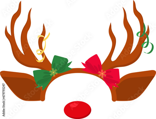 Santa hats, reindeer antlers. New Year cliparts. Props for Christmas photo booth. Vector illustration.