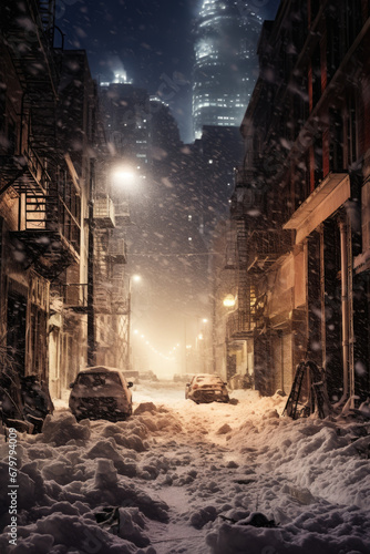 Urban environment during a snowstorm