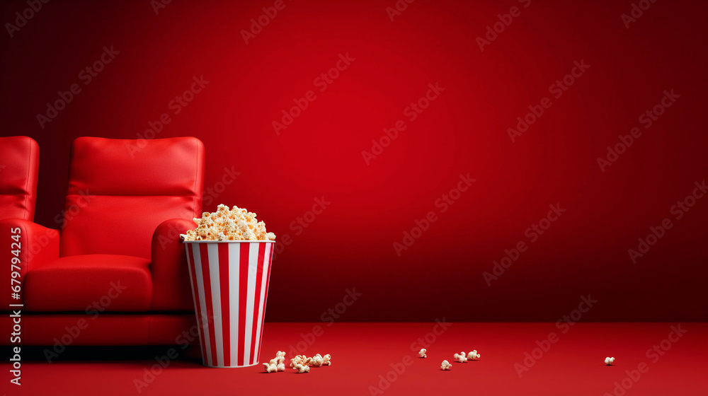 Movie Theater with empty seats in red color