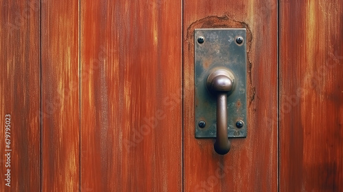 Old brown wooden door with a lock texture. Generative AI