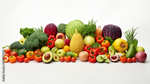 Fruits and vegetables on a white background. banner.Generative AI
