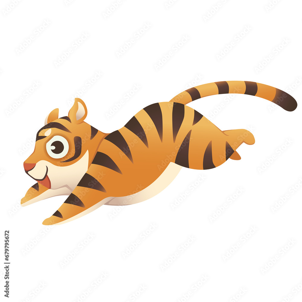 Cute tiger running and jumping hunting animation frame 1.