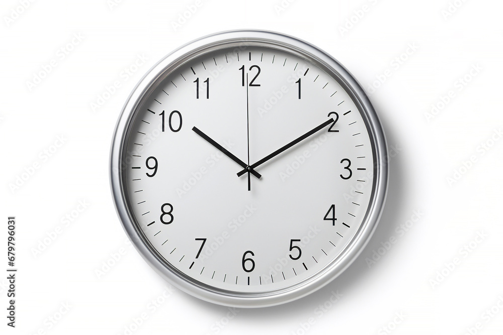 Wall clock with a plastic rim, isolated on a white background, computer Generative AI stock illustration image Wall clock with a plastic rim, isolated on a white background, computer Generative AI stock illustration image