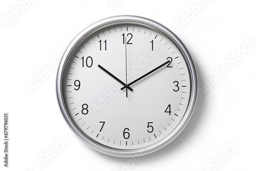 Wall clock with a plastic rim, isolated on a white background, computer Generative AI stock illustration image