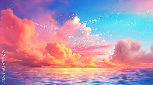 Spring summer cloud, blurred texture sunset sky ocean, nature background. Generative AI