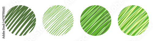 Abstract round elements made of green strokes.