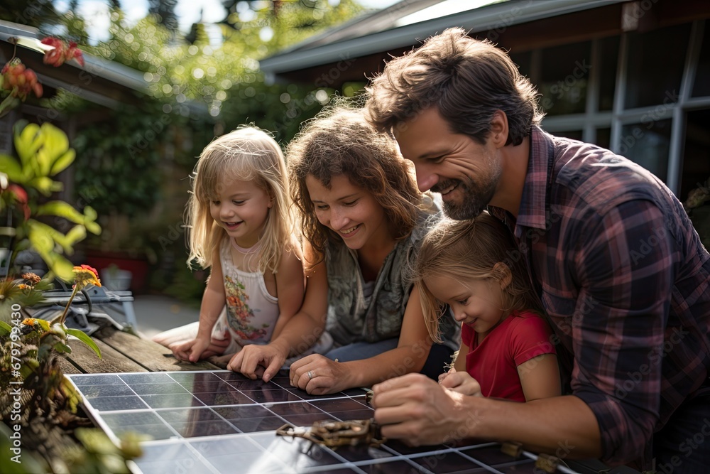 Family with solar panel