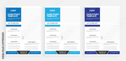 A4 case study flyer design, Modern business marketing flyer design set, Colourful case study flyer design template, Professional handout case study template