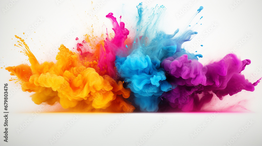 splash of multi-colored powder on a white background. Generative AI splash of multi-colored powder on a white background. Generative AI