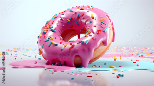 Pink Donut with Shiny Colorful Toppings-Generative AI photo
