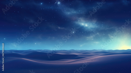 Night landscape with starry sky and sand dunes. © Tida