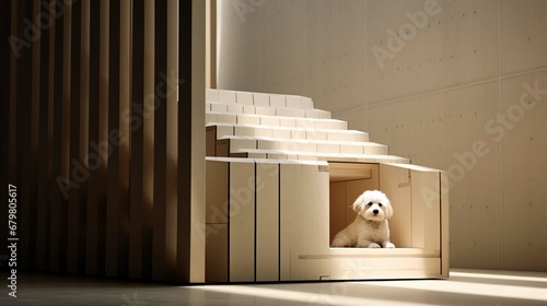 A dog in its kennel designed by Renzo piano photo