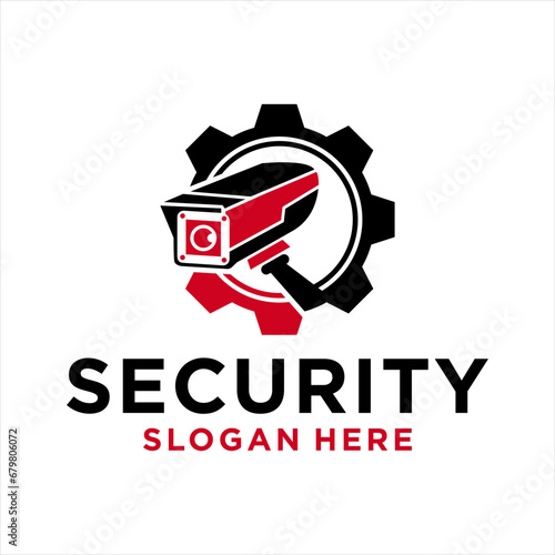 Web camera in the gear logo, CCTV camera vector design. Security System Logo  and technology illustration template 