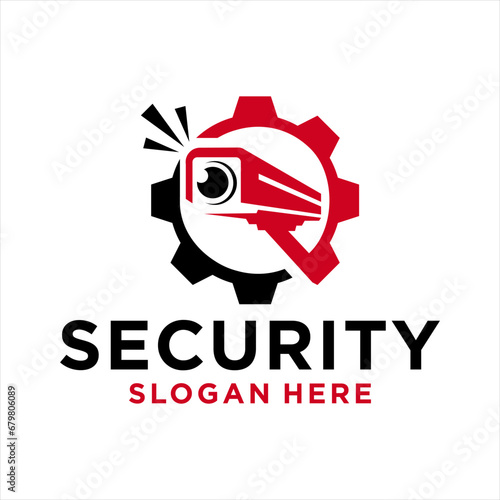 Web camera in the gear logo, CCTV camera vector design. Security System Logo  and technology illustration template 